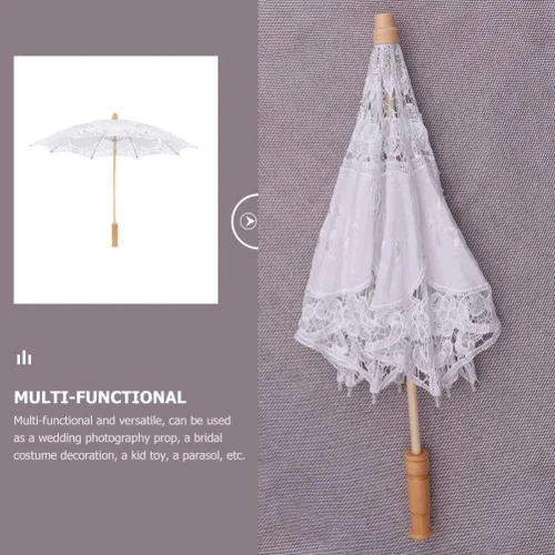 Vista 7 de Toyvian Sombrilla de encaje bordado para boda, paraguas decorativo para fotografía, paraguas chino para disfraces de boda, decoración de cosplay