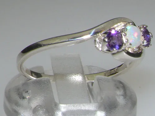 Vista 3 de LetsBuyGold Anillo de plata de ley 925 con ópalo auténtico y amatista para mujer