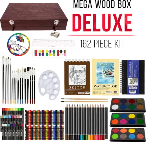 Vista 2 de U.S. Art Supply - Kit de artista de 162 piezas en caja de madera grande con pintura, dibujo y suministros de arte para adultos - 24 de cada uno