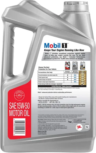 Vista 2 de Mobil 1 15W-50 Aceite sintético avanzado para motor, 5 qts