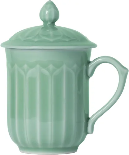 Vista 7 de Taza de té de loto de porcelana con tapa y asa, taza de café única de 12 onzas, apta para microondas y lavavajillas, regalos para mujeres y hombres