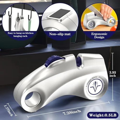 Vista 5 de Afilador de cuchillos de 5 etapas con ajuste manual de ciclo de 15 ° Diamond-Coated Carbide Ceramic, For Precision, Professional, Bread, Serrated
