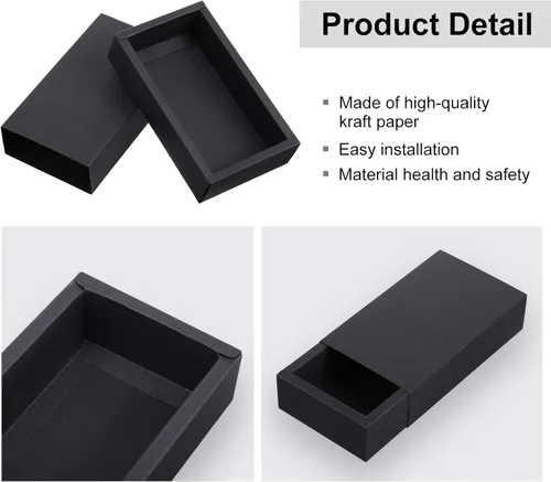 Vista 4 de Zonon 30 piezas de caja de cajón de papel kraft, mini cajas de regalo de cartón para manualidades para negocios y favores de fiesta de bodas, Negro
