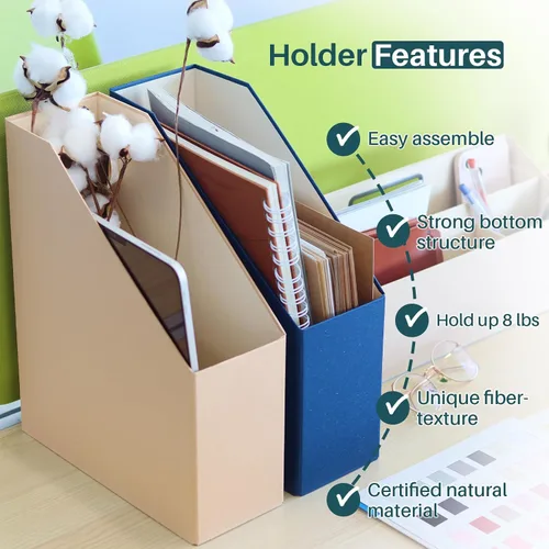 Vista 3 de Soporte para revistas, organizador de archivos y escritorio, organizador de libros de cartón y caja de almacenamiento para documentos, estante