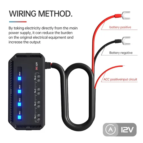 Vista 2 de Caja de 4 vías y relés, kit de bloque de caja de relé de 12 V 20 A con indicador LED, caja de bloque de relé universal para motocicleta, automóvil