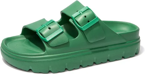 Vista 26 de FUNKYMONKEY - Sandalias bajas cómodas para mujer, hechas de etilvinilacetato, ajustables con hebilla doble
