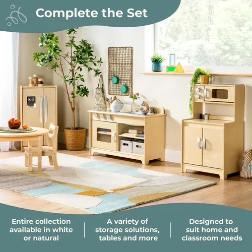 Vista 9 de Guidecraft EdQ - Juego de cocina todo en uno para niños, color natural: cocina dramática de madera para niños pequeños con estufa, microondas