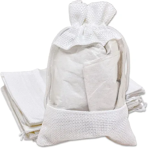 Vista 40 de TheDisplayGuys para tu vida moderna - Paquete de 12 bolsas de regalo pequeñas de arpillera de lino y organza con cordones (8.9x14 cm, gris)