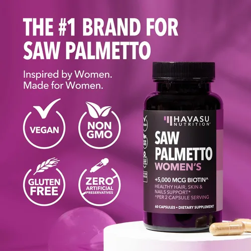 Vista 8 de Palma Enana Americana para Mujeres con Biotina 5000mcg - Potente Bloqueador de DHT para Apoyar la Salud del Cabello, la Piel y las Uñas - 60