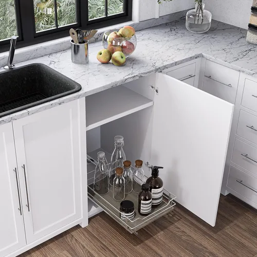 Vista 4 de Home Zone Living Organizador de gabinete de cocina extraíble con cajón deslizante para almacenamiento que ahorra espacio, 14"A x 21"L, acabado