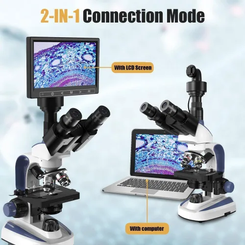Vista 6 de Vitano Microscopio trinocular compuesto de laboratorio con aumento 40X-2500X, microscopio de doble visión para adultos estudiantes con pantalla de 7