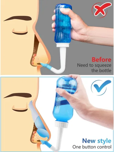 Vista 5 de Darate Neti Pot - Botella de enjuague sinusal, limpiador de lavado de nariz, enjuague a presión, riego nasal para adultos y niños, sin bisfenol A