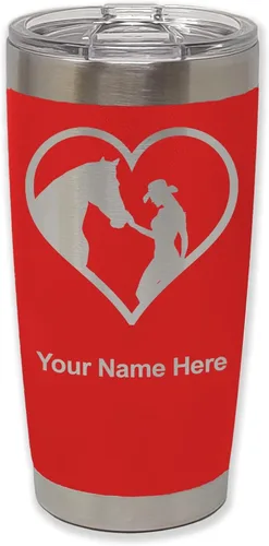 Vista 27 de LaserGram Vaso aislado al vacío de 20 onzas, corazón de vaquera de caballo, grabado personalizado incluido (negro)