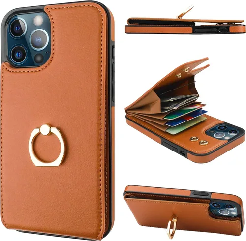 Vista 15 de Folosu Funda compatible con iPhone 12 Pro Max con soporte para tarjetas, rotación de 360°, soporte de anillo de dedo con función atril, protección