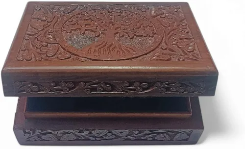 Vista 5 de Joyero de madera antiguo hecho a mano Caja de almacenamiento tallada vintage Joyero de madera antiguo hecho a mano