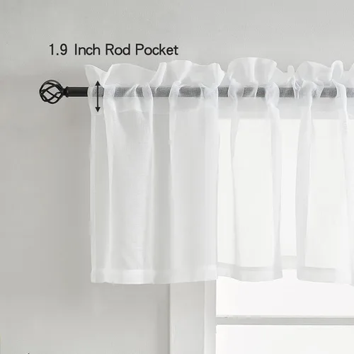Vista 4 de Luvyohmee Cortinas de cenefa para ventanas, 2 paneles de 18 pulgadas de largo, semitransparentes con aspecto de lino, bolsillo para cortinero