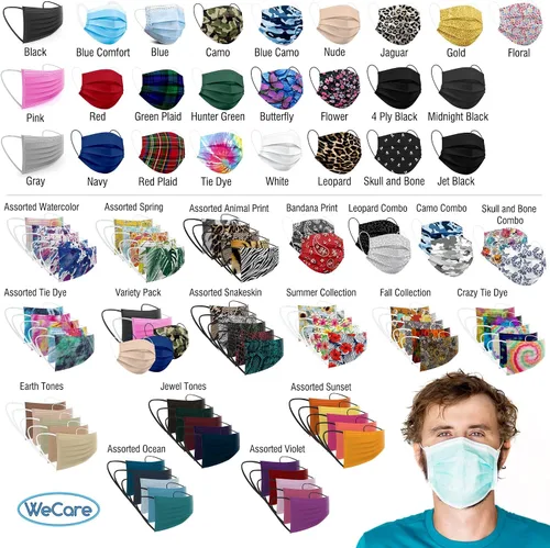 Vista 5 de WECARE - Cubrebocas desechable con envoltura individual, juego de 50 máscaras estampadas, 3 capas