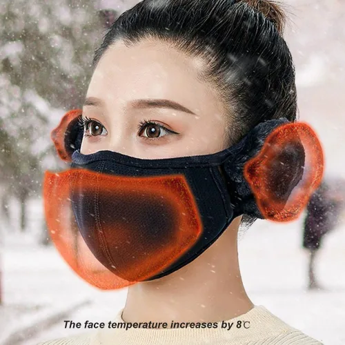 Vista 4 de TecHong Máscara unisex de invierno cálida a prueba de viento con cubiertas esponjosas para las orejas, gruesa, a prueba de polvo, transpirable