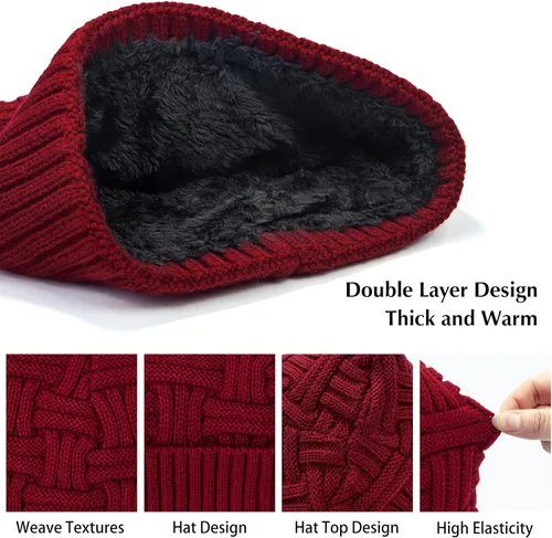 Vista 16 de Loritta Gorro de invierno cálido de punto grueso y holgado para hombre