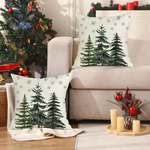 Vista 5 de RABUSOFA Fundas de almohada de Navidad de 18 x 18 pulgadas, impermeables, para exteriores, árbol de Navidad, copos de nieve, decoración de invierno