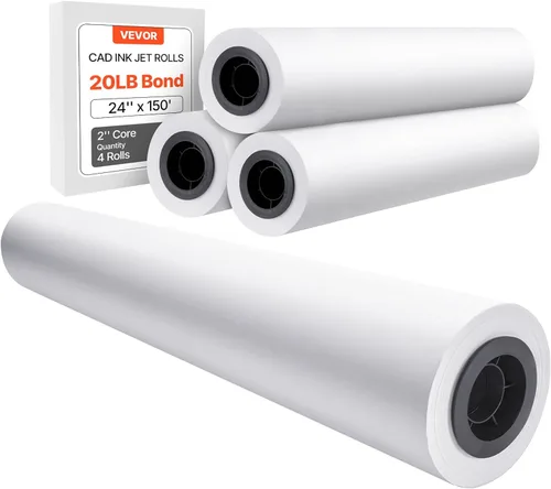 Vista 10 de VEVOR Papel de formato ancho, rollo de plotter de 24 pulgadas x 150 pies, 2 rollos de papel bond CAD con núcleo de 2 pulgadas, rollos de papel bond
