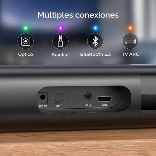Vista 5 de Barra de sonido para Smart TV, barra de sonido de 80 W con conexión Bluetooth/ARC/Opt/AUX, aumento de volumen dinámico, 3 modos de ecualizador