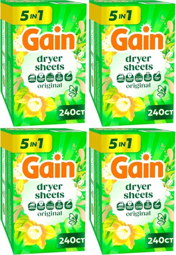 Vista 11 de Gain Hojas de secadora Plus Wrinkle Release, aroma original, 120 unidades, combate la estática con un toque de aroma, sábanas de lavandería