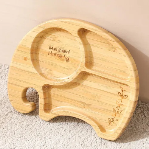 Vista 2 de Mamimami Home Placas de succión de bambú para bebés, platos de alimentos que alimentan para placa de destete LED, utensilios para bebés, sin BPA