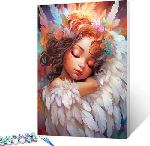 Vista 13 de Tucocoo Pintura de bebé durmiendo por número para adultos y niñas africanas, pintura por número para niños, estilo de moda, pintura moderna
