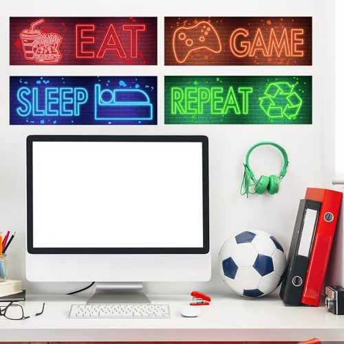 Vista 2 de Calcomanía de pared de videojuegos de neón, decoración de pared para niños, decoración de juegos para habitación de niños, videojuegos, arte