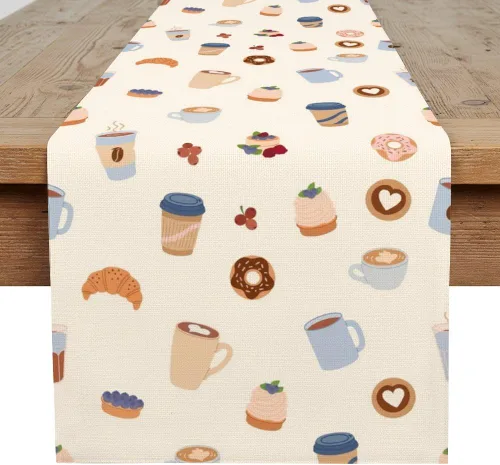 Vista 2 de Cute Food Table Runner 72 Inches Long Linen Holiday Runner for Table for Scape Centro De Mesa De Comedor Decoracion Home Kitchen Party Decorations