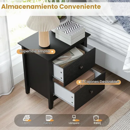 Vista 7 de KOMFOTT Mesita de noche con 2 cajones, mesita de noche de madera, mesa auxiliar moderna para sofá, mesa auxiliar compacta para dormitorio