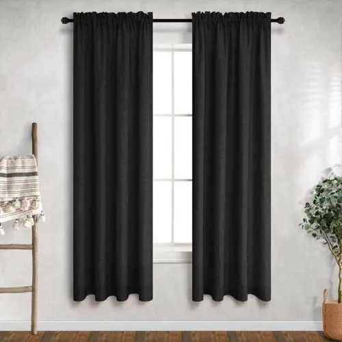 Vista 97 de Mrs.Naturall - Cortinas transparentes con bolsillo para barra de 36x63 pulgadas de lino mezclado negro