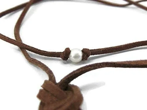 Vista 2 de Leather and Freshwater Pearl Lariat Choker Necklace