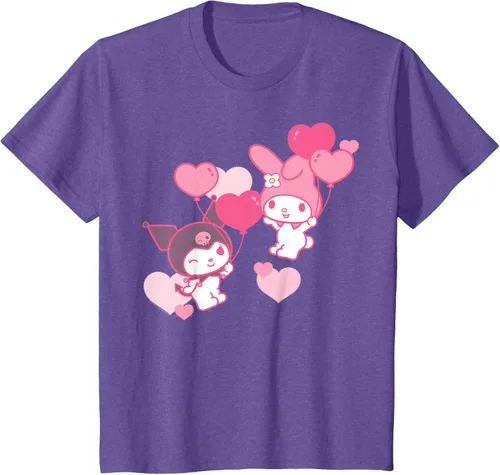 Vista 59 de Camiseta de My Melody y Kuromi con corazones del Día de San Valentín Negro