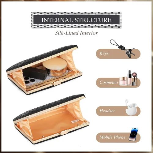 Vista 3 de Bolsos de mano de noche para mujer, bolso de noche formal tejido de piel sintética, bolso cruzado de hombro trenzado para fiesta de boda