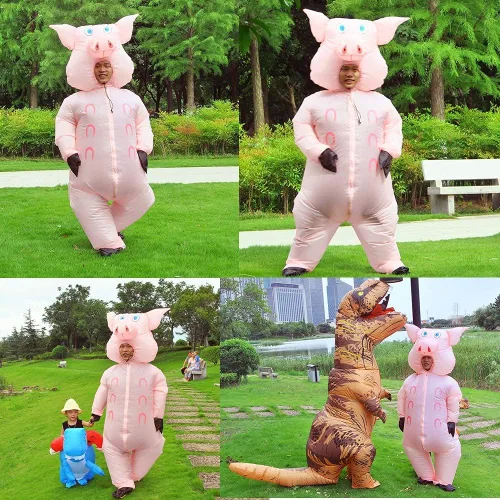 Vista 6 de Disfraz inflable de cerdo inflable para adulto (cerdo rosa)