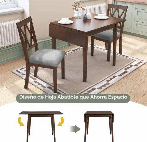 Vista 6 de Merax Mesa de comedor rectangular extensible de madera de 29 a 45 pulgadas con hoja caída, ahorro de espacio, fácil de montar, marrón Marrón/plegable