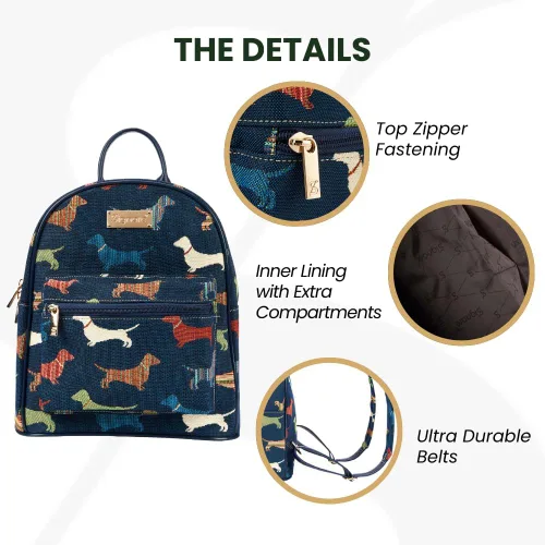 Vista 4 de Signare Mochila tipo tapiz, mochila casual para mujer, Perro salchicha