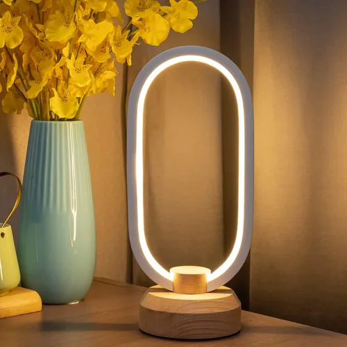 Vista 8 de LONRISWAY Lámpara de escritorio moderna lámpara de mesa de madera LED, luz de noche de noche de noche, iluminación LED regulable, decoración