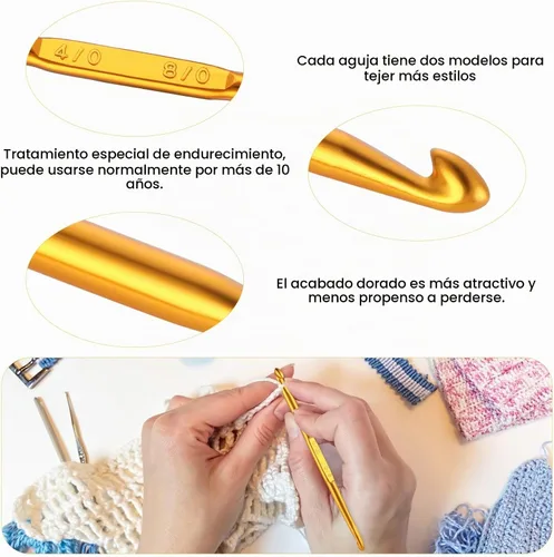 Vista 3 de cobee Ganchos de ganchillo, 10 ganchos de ganchillo de doble extremo, agujas de ganchillo doradas, kit de agujas de tejer, kit de agujas de tejer