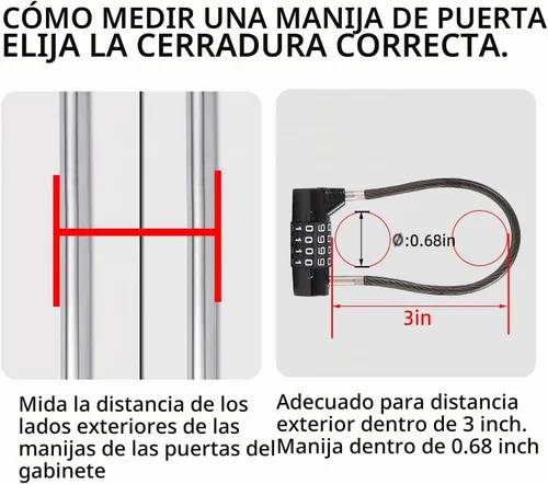Vista 3 de Candado de combinación con cable de 4 dígitos y cable duradero de 3.5" ideal para casilleros, gimnasio, puerta, valla, caja de herramientas, funda