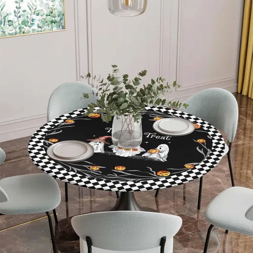 Vista 11 de Mantel Ajustado de Hongos para Mesa Redonda, Cubierta de Mesa de Cocina Botánica Pastoral Floral con Borde Elástico Tela Impermeable, Cubiertas Negro