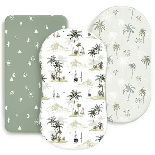 Vista 13 de Juego de sábanas bajeras elásticas ultra suaves 3 unidades, ajuste universal para moisés, cuna, cesta de moisés, colchón ovalado y rectangular