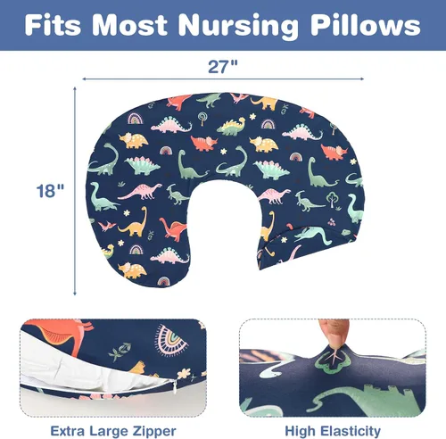 Vista 5 de Funda de almohada de lactancia, funda de almohada de lactancia para bebés, niñas y niños, suave y transpirable, dinosaurio azul (solo funda)