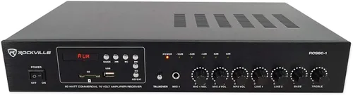 Vista 3 de Rockville Amplificador comercial RCS80-1 70V con 4 altavoces de techo