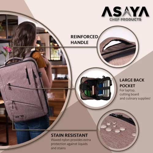 Vista 3 de Asaya Mochila para cuchillos de chef con bolsa enrollable de 20 bolsillos, más de 30 bolsillos para cuchillos, cuchillos no incluidos (marrón)