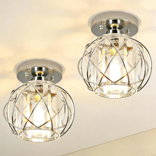 Vista 11 de Lámparas de techo para pasillo, montaje empotrado, E26, iluminación de techo con candelabro pequeño de cristal, iluminación interior para vestíbulo