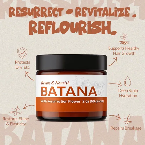 Vista 4 de Au Natural Organics Aceite de batana 100% puro con flores de resurrección para el crecimiento, hidratación, restauración, protección y volumen