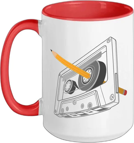 Vista 12 de Vintage Rewind Funny 80s 90s Cassette Pencil Gift Men Women Ceramic Mug, Black/White
